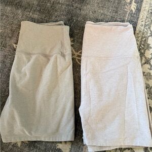 Beyond Yoga Tan and Pink Midi Pencil Bike Shorts